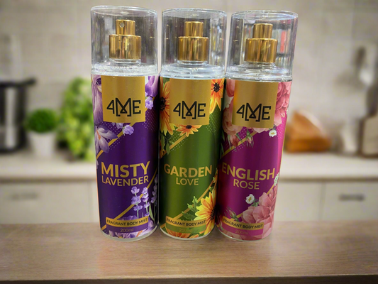 4me body mists, misty lavender, garden love, English rose mist